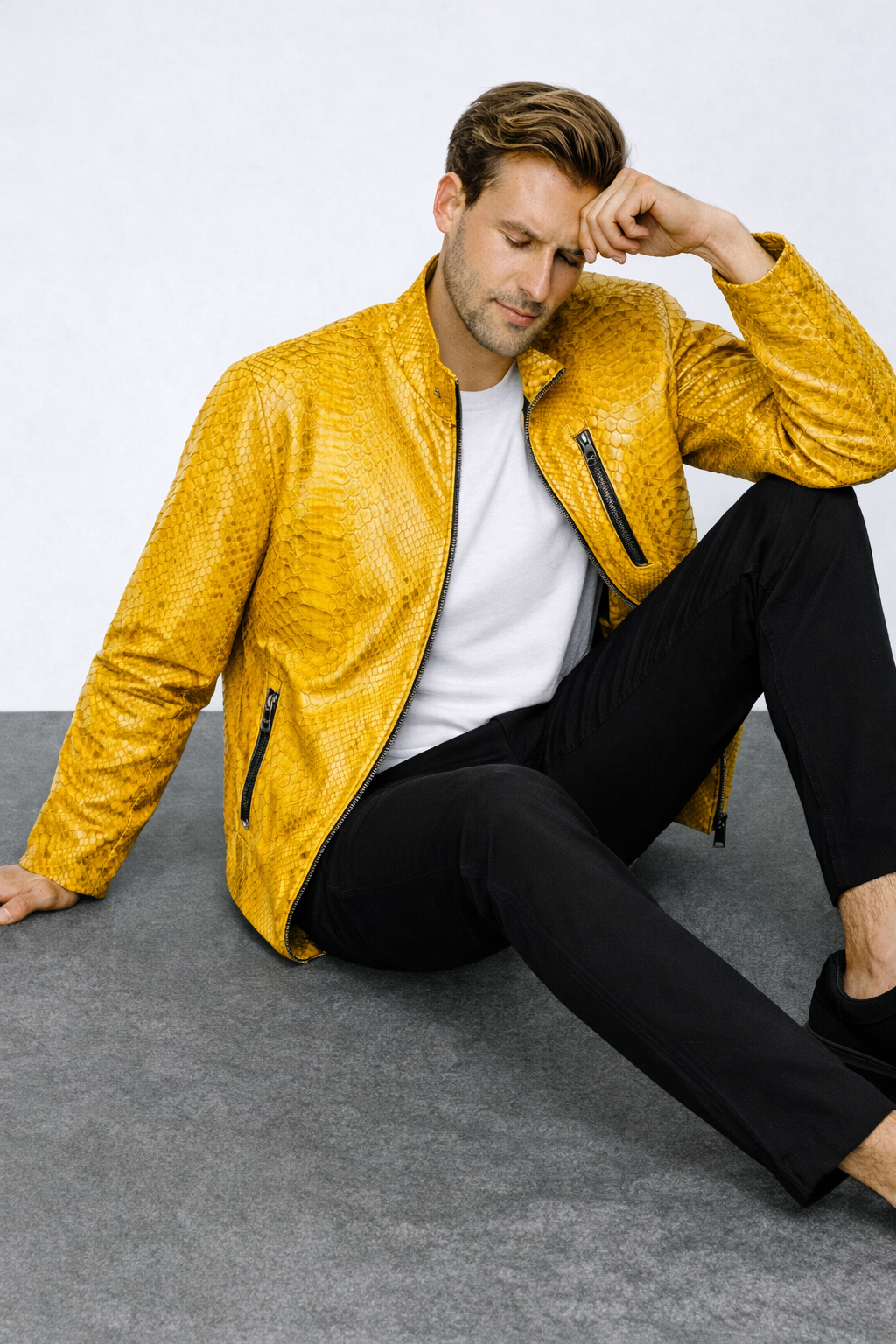 The Boss Pythn Yellow Leather Men Jacket Exclusive Limited Edition