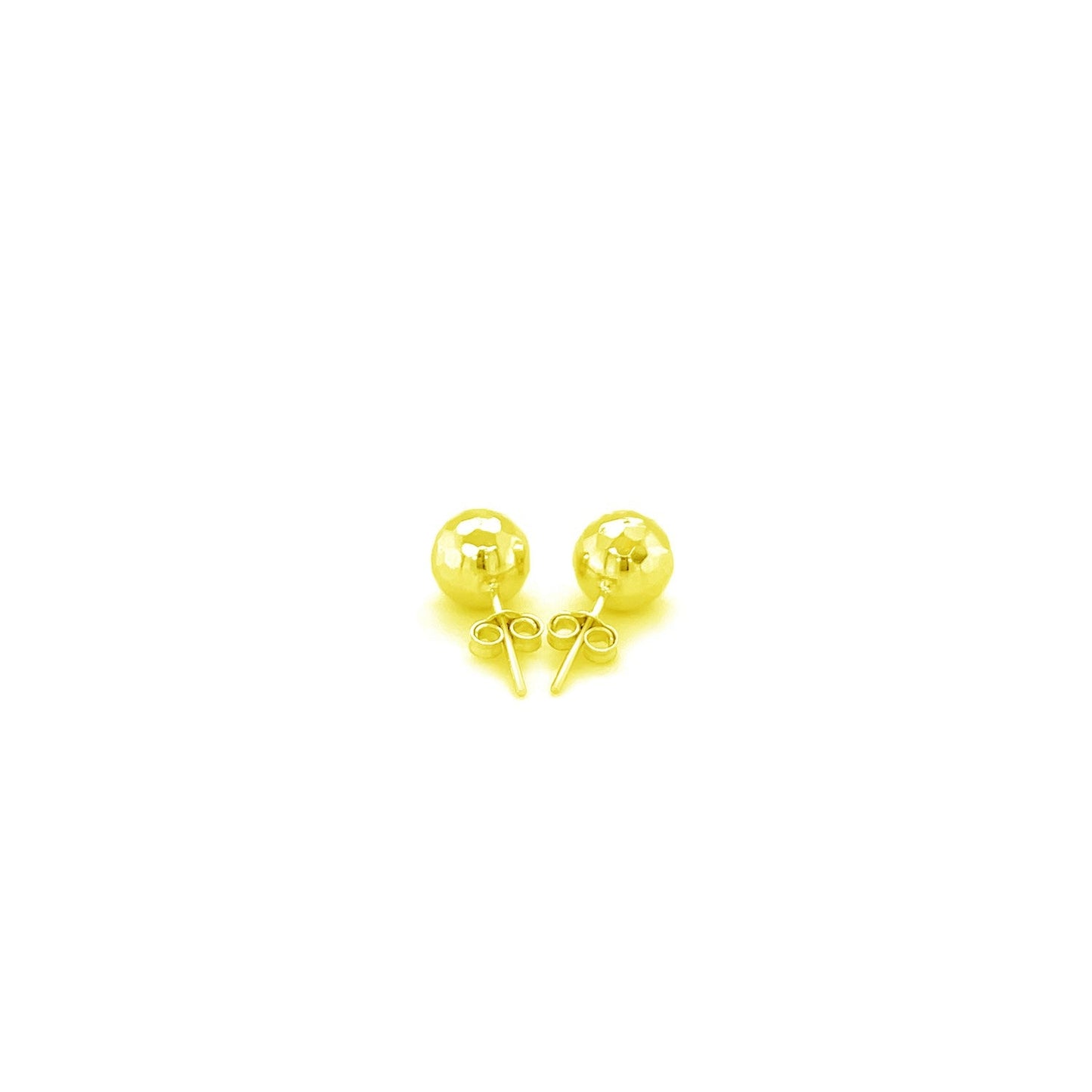 Pendientes de bola de oro amarillo de 14 quilates con textura facetada