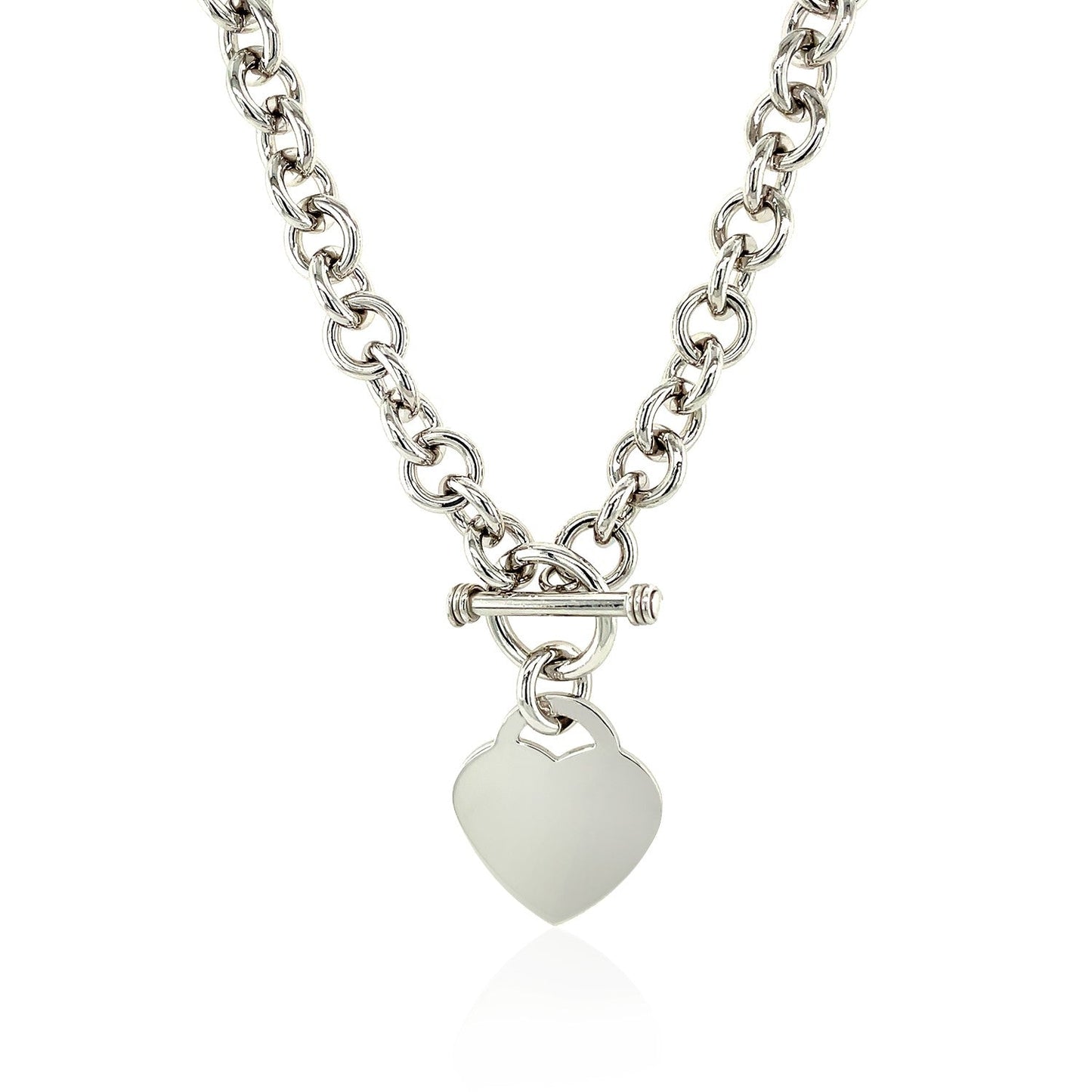 Cadena Rolo de Plata de Ley con Charm de Corazón y Cierre de Palanca con Baño de Rodio