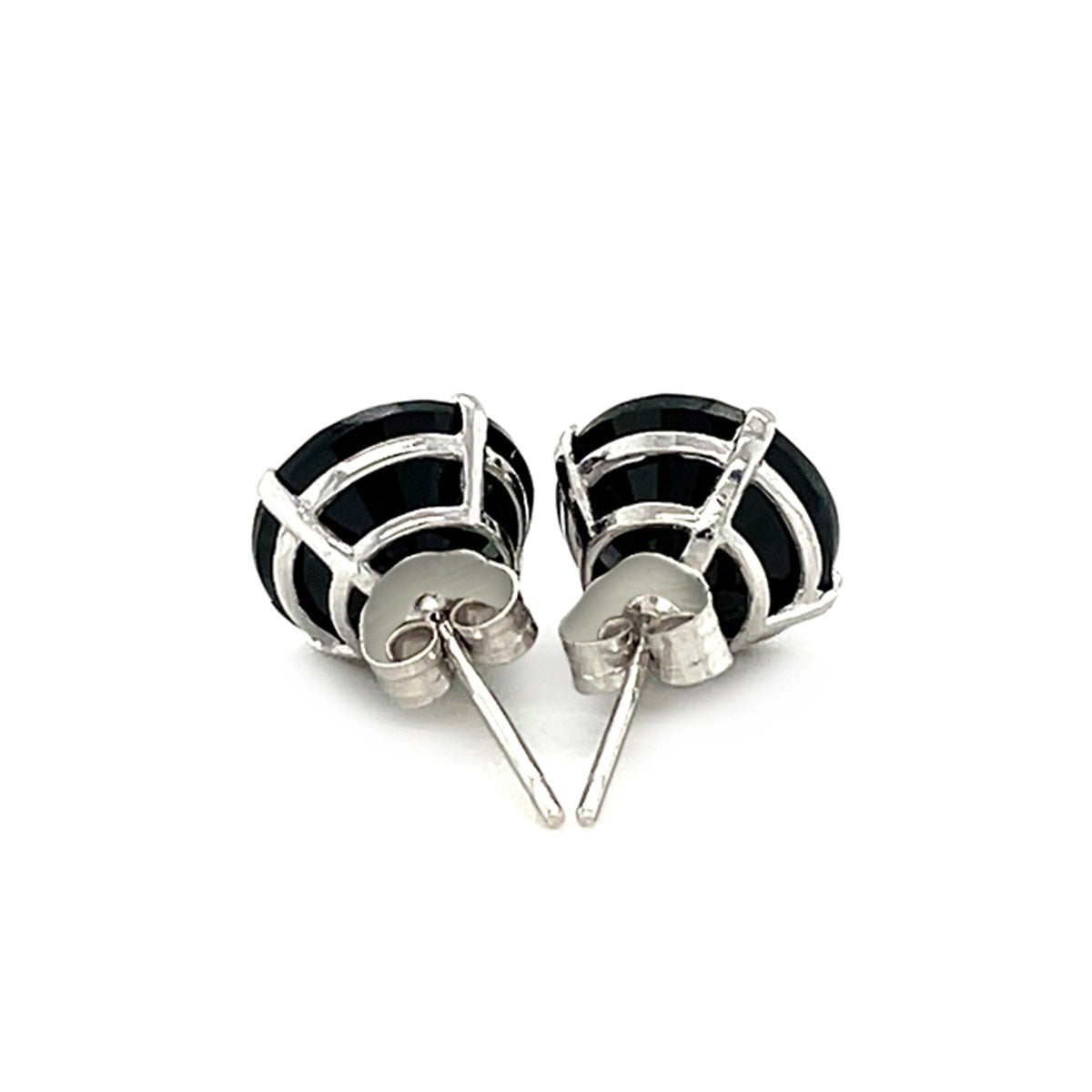 Pendientes de botón de oro blanco de 14k con circonita cúbica negra redonda de 8,0 mm