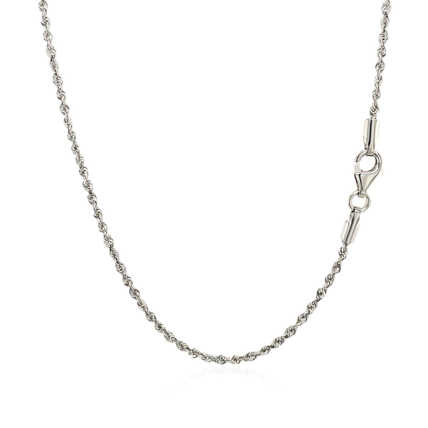 Cadena de cuerda maciza de oro blanco de 10k con corte de diamante de 1.5mm