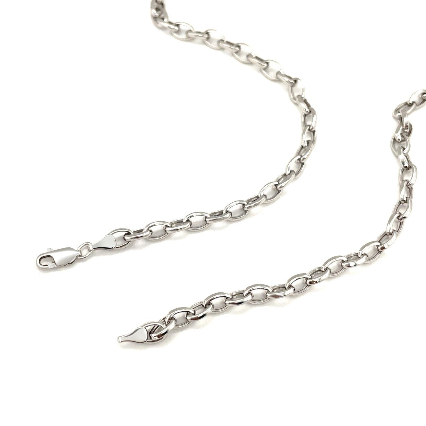 Cadena rolo ovalada de oro blanco de 14k y 4.6mm