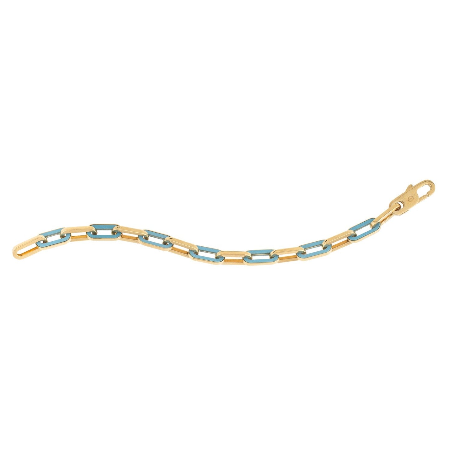 Pulsera de eslabones ovalados con gema de turquesa en oro amarillo de 14k (7.00 mm)