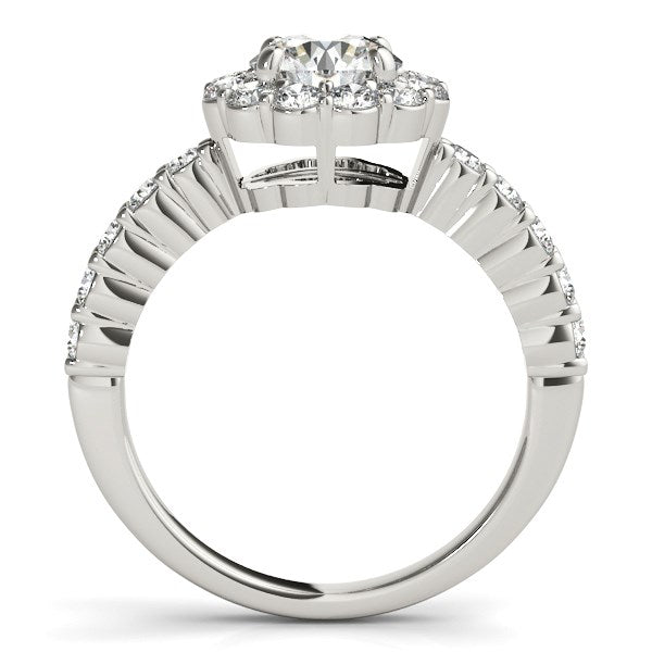 Anillo de compromiso de oro blanco de 14 quilates con diamantes de talla redonda con motivo floral (1 5/8 quilates en total)