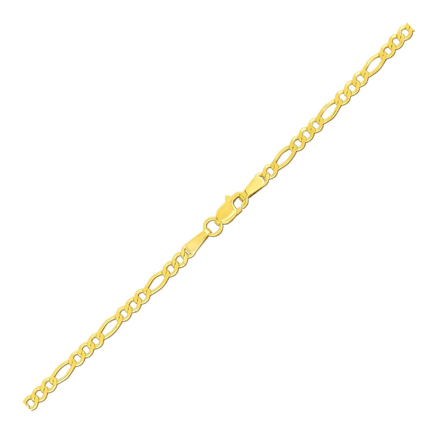 Pulsera Figaro de oro amarillo macizo de 14k y 2.8mm