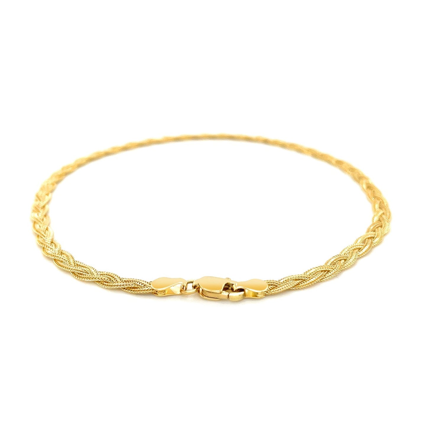 Tobillera de cola de zorro trenzada de oro amarillo de 14k y 3.5mm