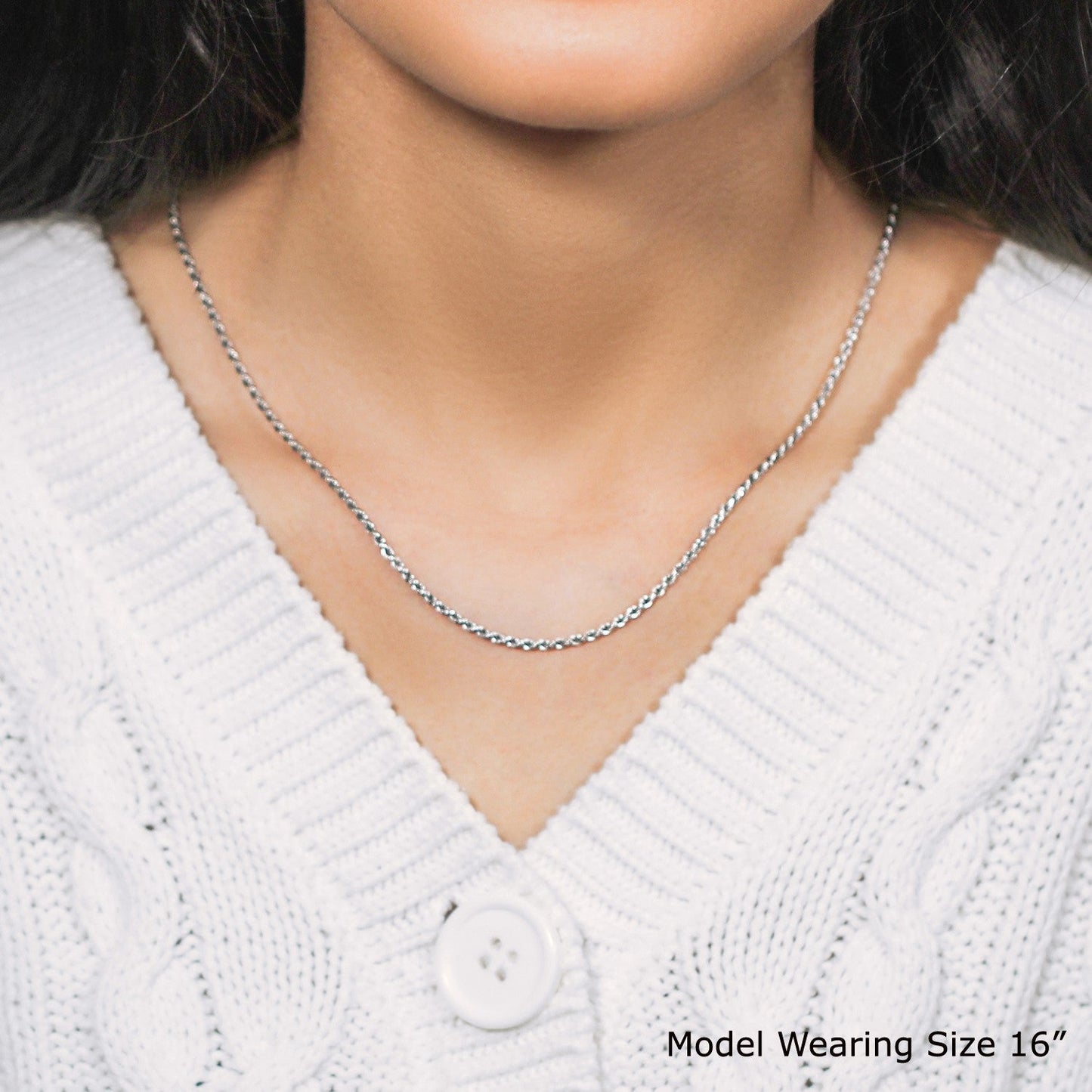 Cadena estilo cuerda de plata de ley de 1,8 mm con corte de diamante