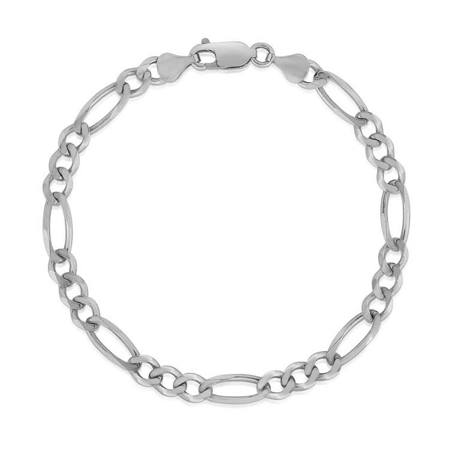 Pulsera Figaro sólida de oro blanco de 14k y 4.6mm