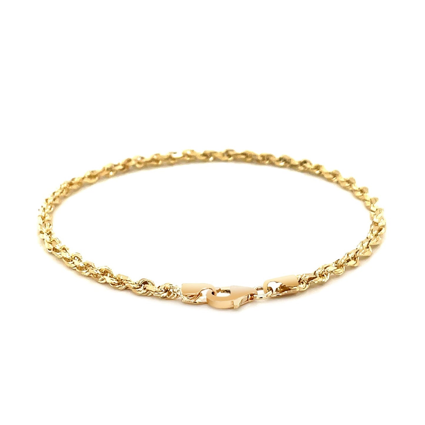 Pulsera de cuerda maciza con corte de diamante de 3,0 mm en oro amarillo de 14 quilates