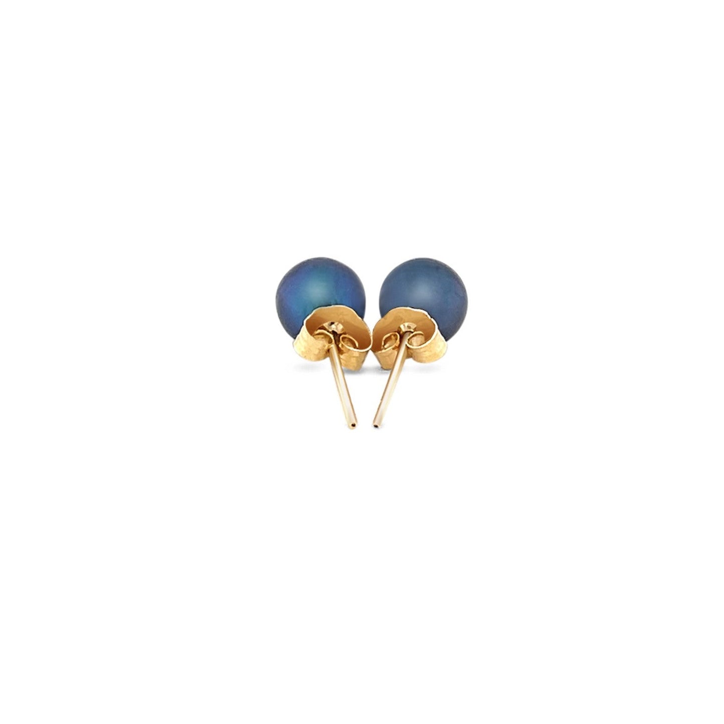Pendientes de botón de perla cultivada negra de oro amarillo de 14k (6,0 mm)
