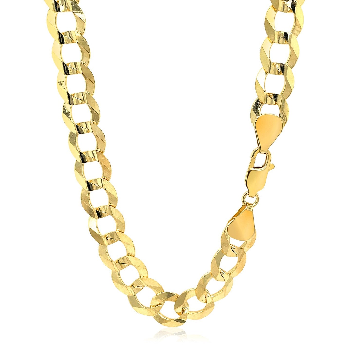 Cadena Curb Sólida de Oro Amarillo de 14k y 10.0mm