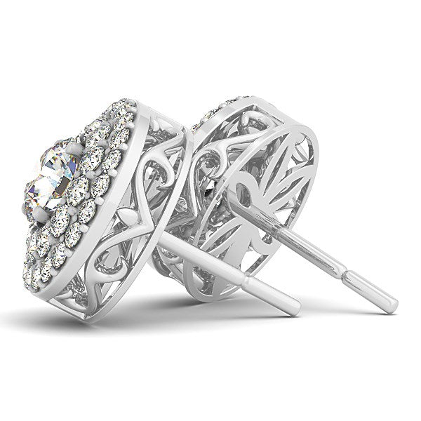 Pendientes de diamante redondos de doble halo de oro blanco de 14k (1 1/4 TCW)