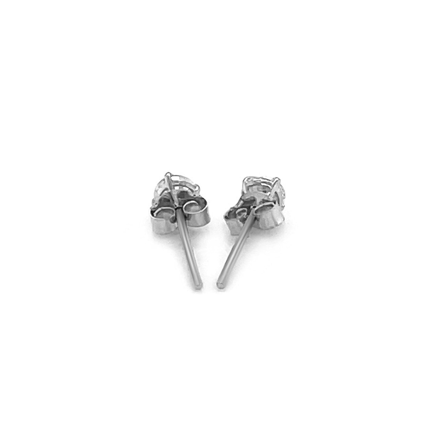 Pendientes de oro blanco de 14k con circonitas cúbicas blancas facetadas de 3 mm