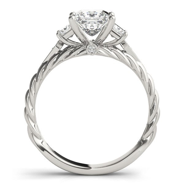 Anillo de diamantes de estilo antiguo de 3 piedras con corte princesa en oro blanco de 14k (1 1/8 cttw)