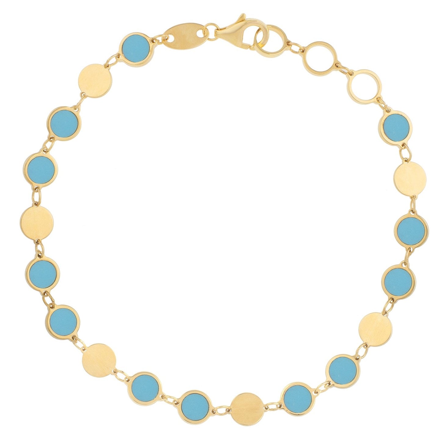 Pulsera de cadena con gema de espejo geométrica de turquesa en oro amarillo de 14k (5.00 mm)