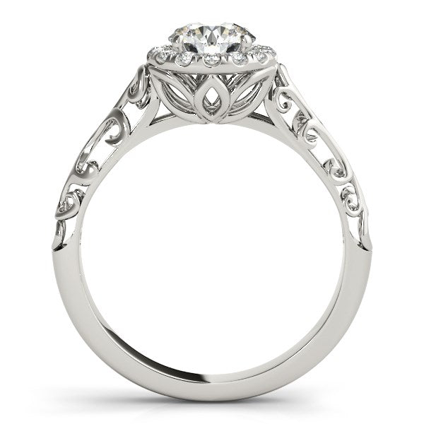Anillo de compromiso de oro blanco de 14 quilates con diamantes redondos estilo halo antiguo (5/8 quilates en total)