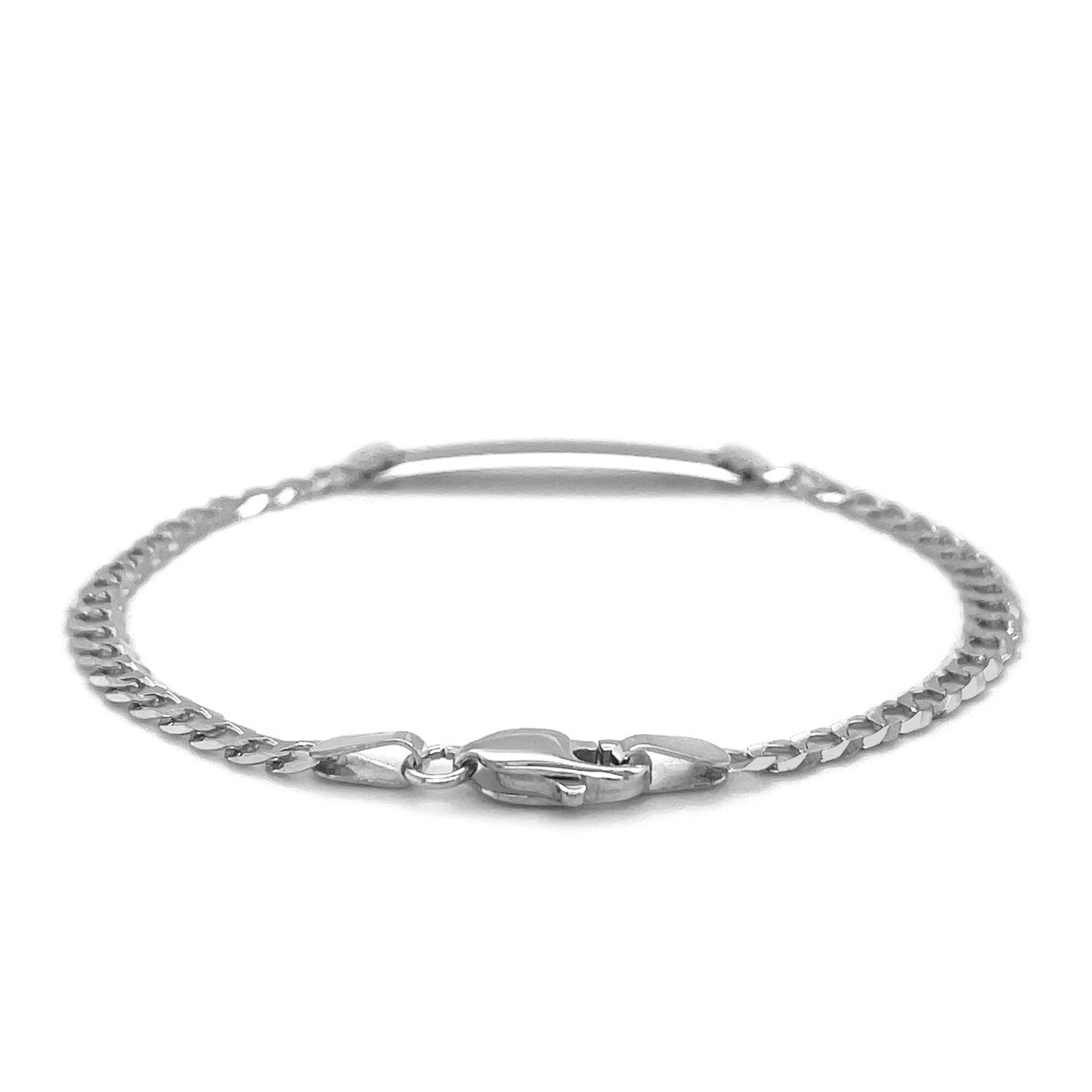 Pulsera de identidad para niños de oro blanco de 14 quilates, con cadena de eslabones tipo barbada, pulida