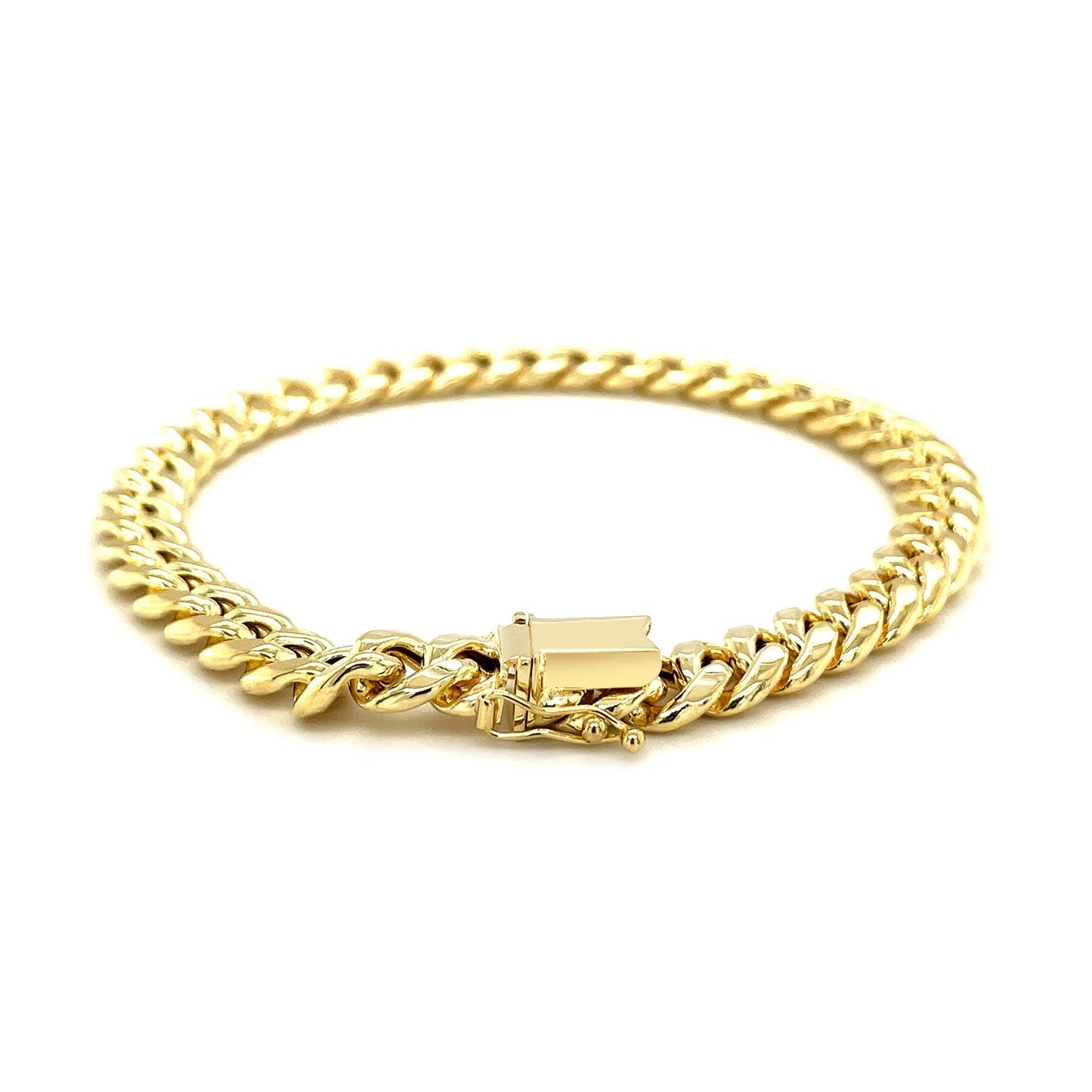 Pulsera semirrígida cubana Miami de oro amarillo de 14k y 7,5 mm
