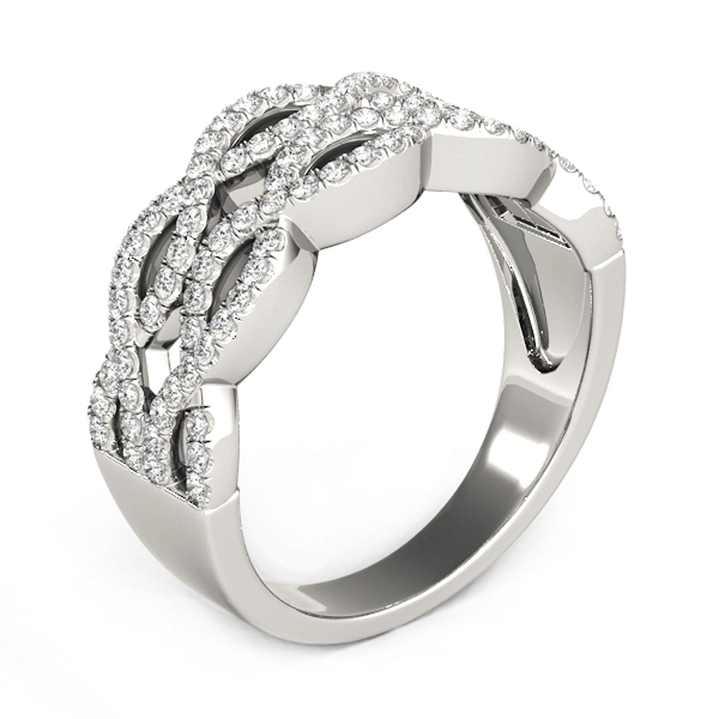 Anillo de ondas entrelazadas dobles con diamantes, en oro blanco de 14k (0,62 quilates en total)