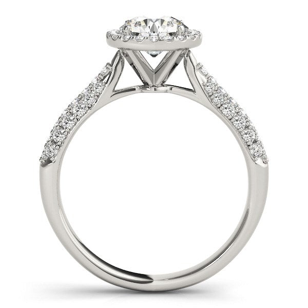 Anillo de compromiso con halo de diamantes en oro blanco de 14k y banda pavé (1 1/3 cttw)