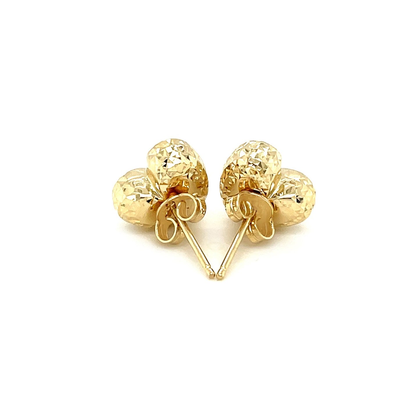 Pendientes de corazón abombados de oro amarillo de 14k con tallas de diamante