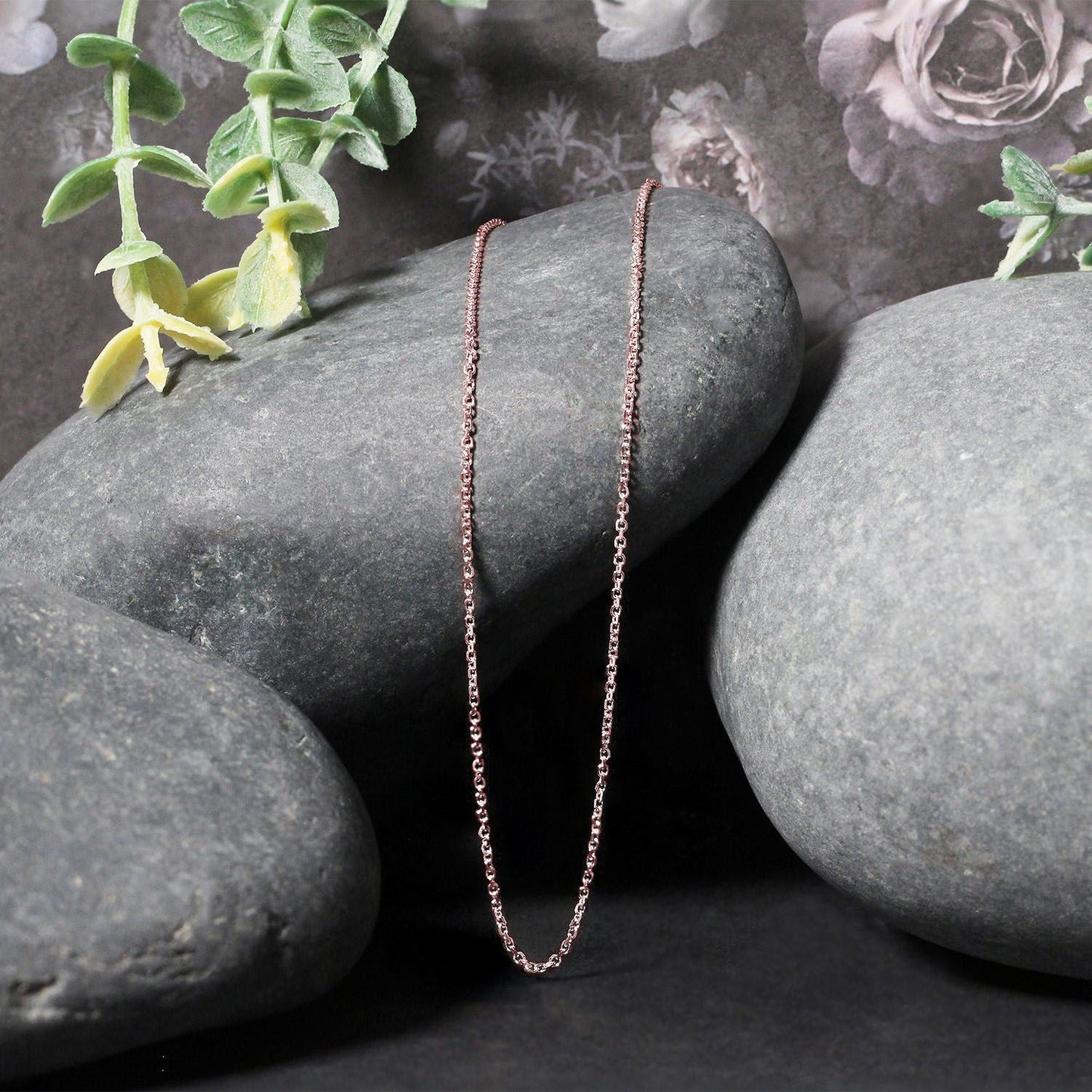 Cadena de eslabones tipo cable de 1,1 mm, oro rosa de 14k, corte diamante