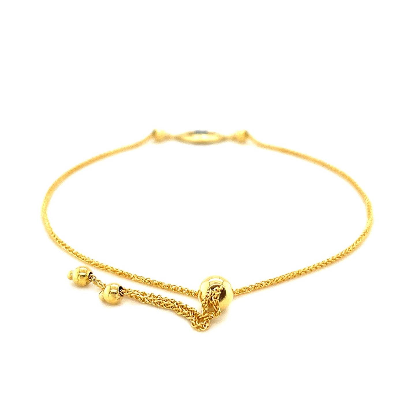 Pulsera de oro amarillo de 14k con ojo turco ajustable