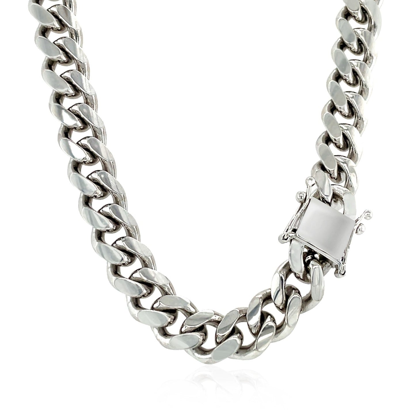 Cadena Cubana Miami de Plata Esterlina con Baño de Rodio 8.4mm