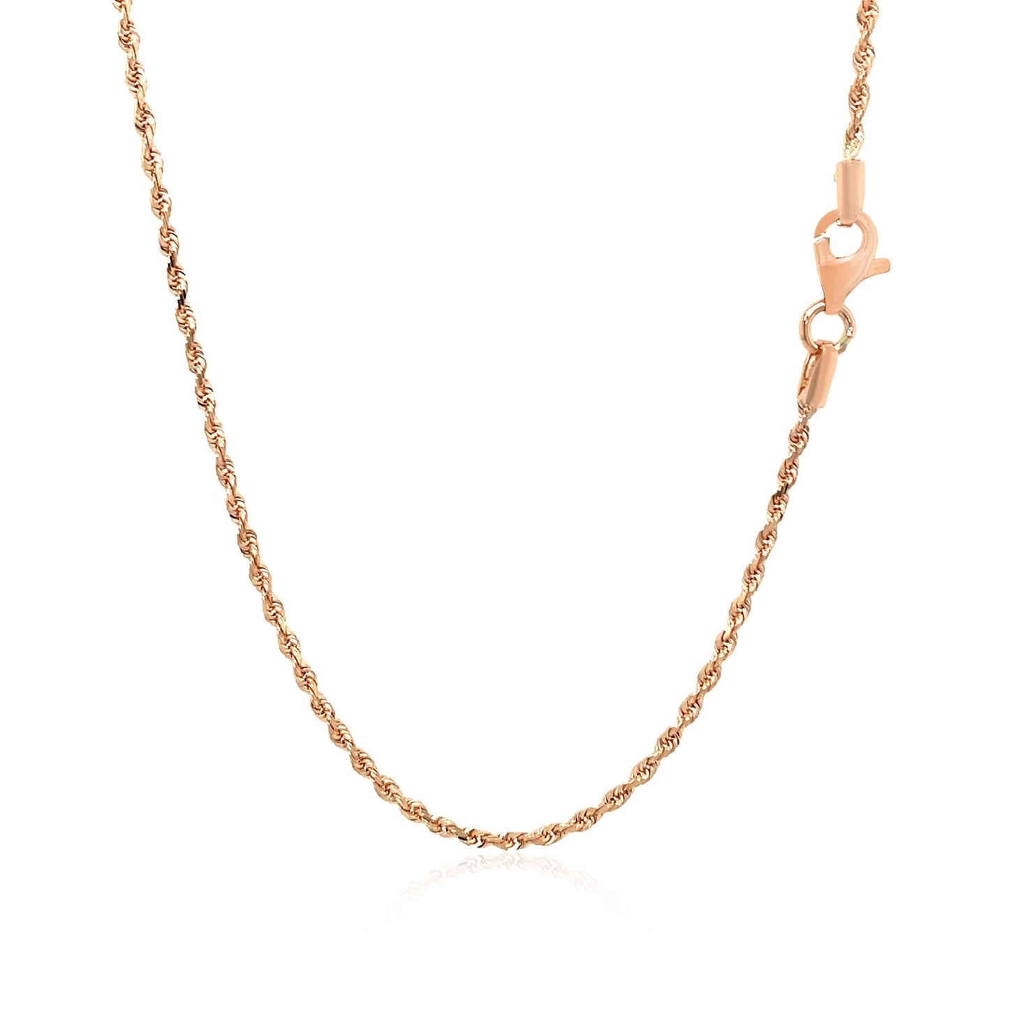 Cadena de cuerda sólida de oro rosa de 14k con corte de diamante de 1.5mm