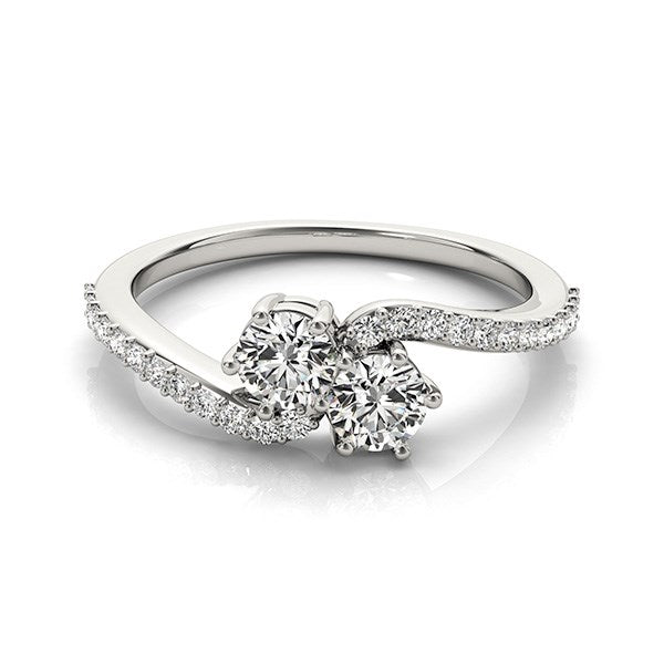 Anillo de oro blanco de 14k con banda curva y dos diamantes (3/4 quilates en total)