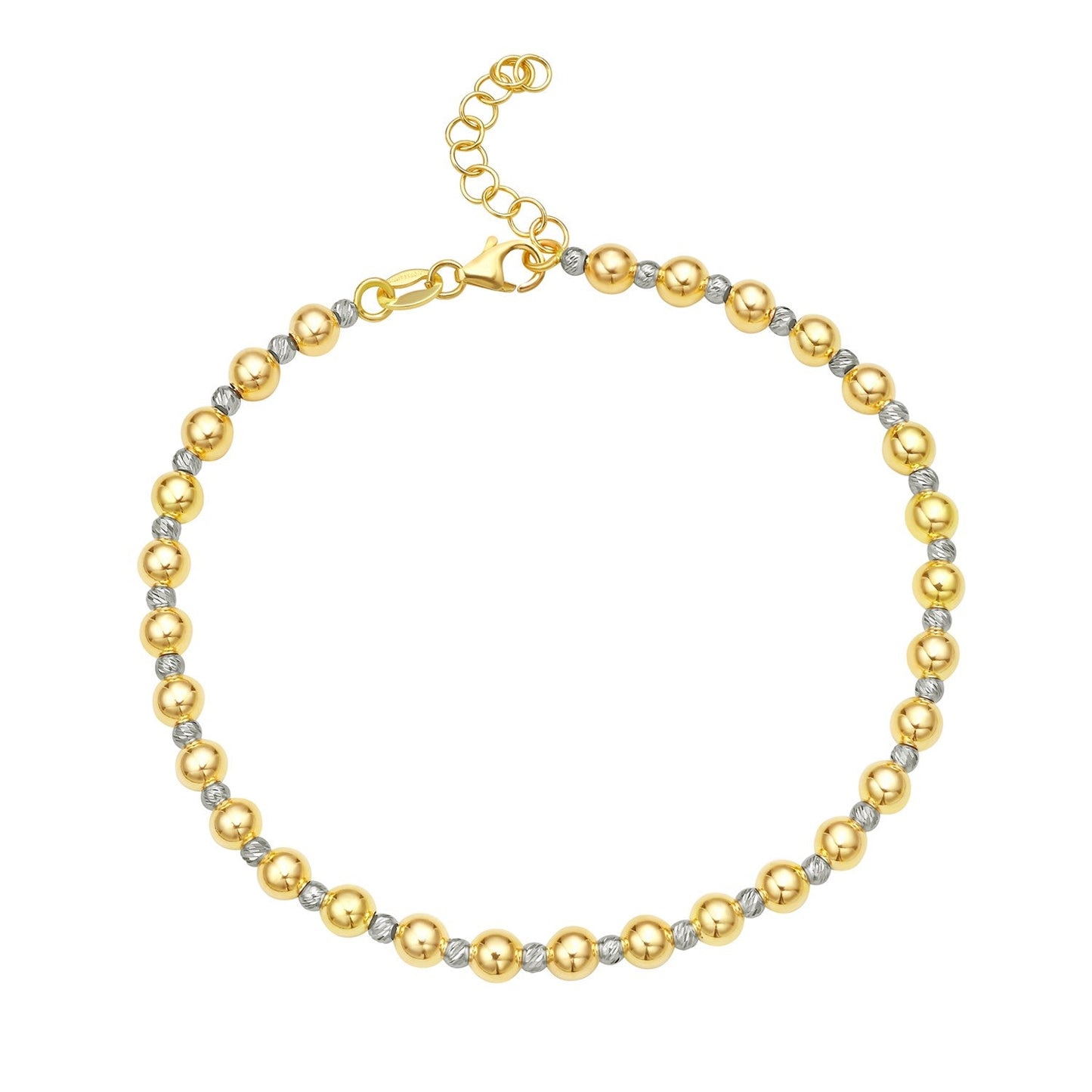 Pulsera de oro de dos tonos pulido de 14k con abalorios facetados (4.00 mm)