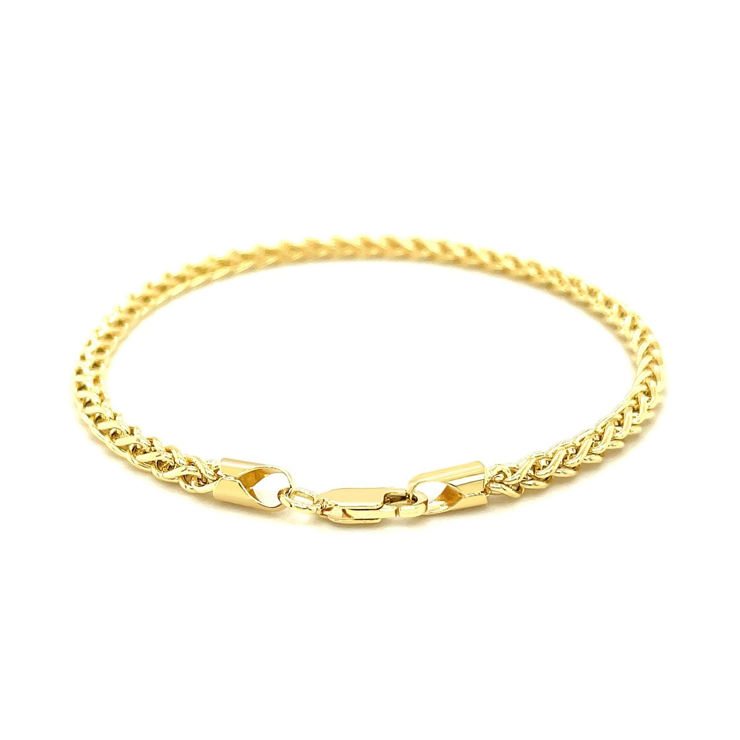 Pulsera de trigo ligera de oro amarillo de 14k y 3.3mm