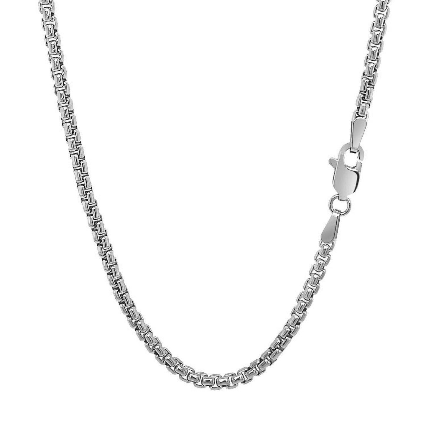 Cadena de caja redonda sólida de oro blanco de 14k (2.50 mm)