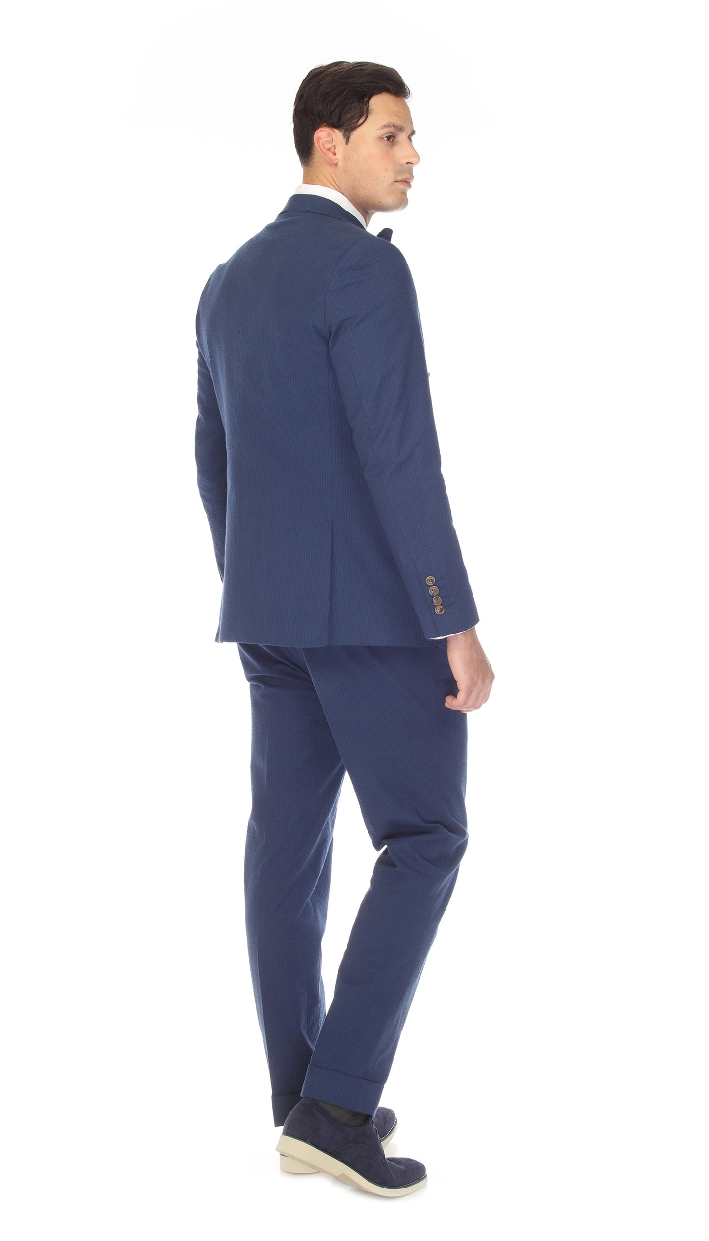 Men's Navy Double Breasted Slim Fit Seersucker Suit