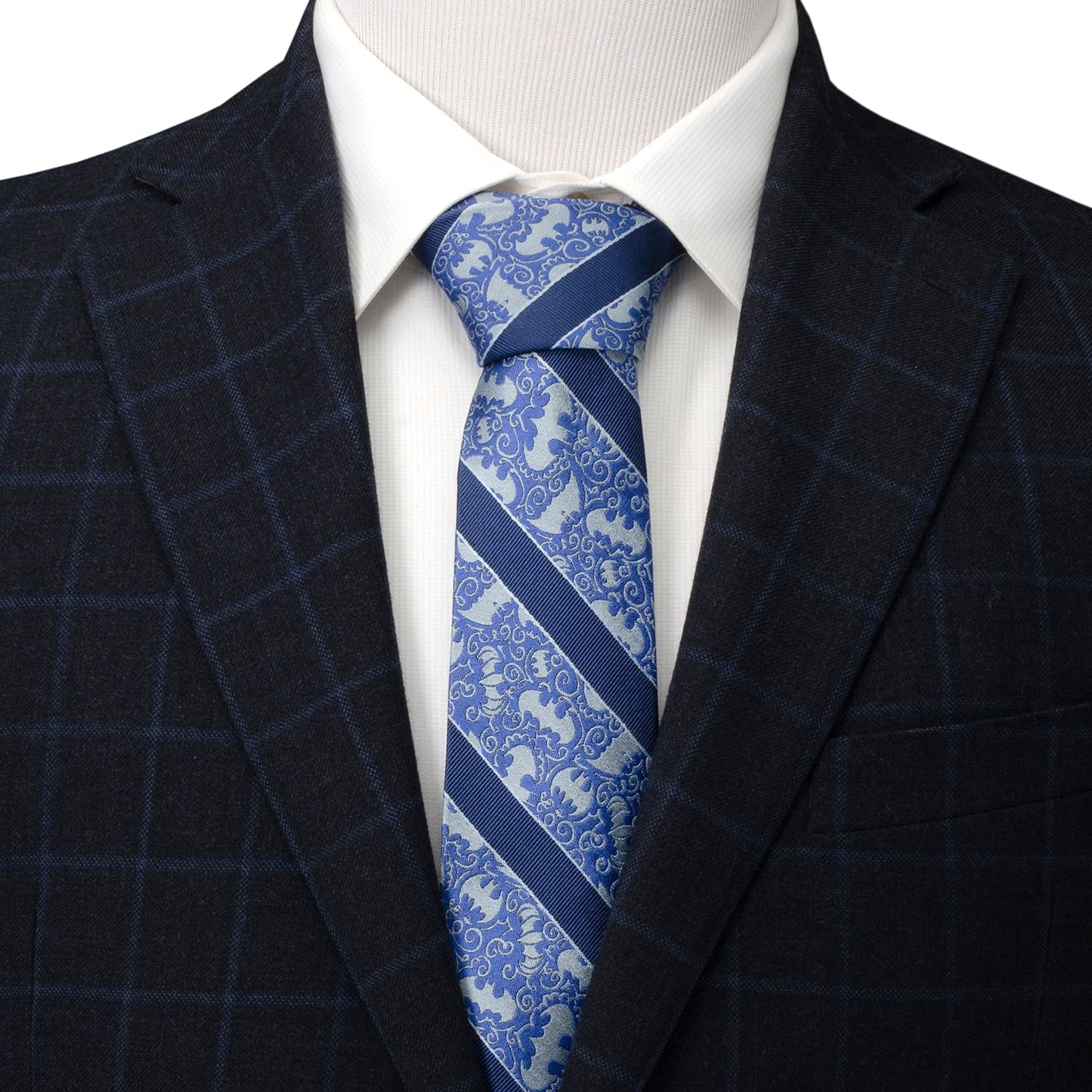 DC Batman Stripe Multi Emblem Blue Men's Tie