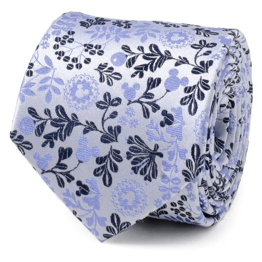 Disney Mickey Mouse Floral Silhouette Blue and White Tie