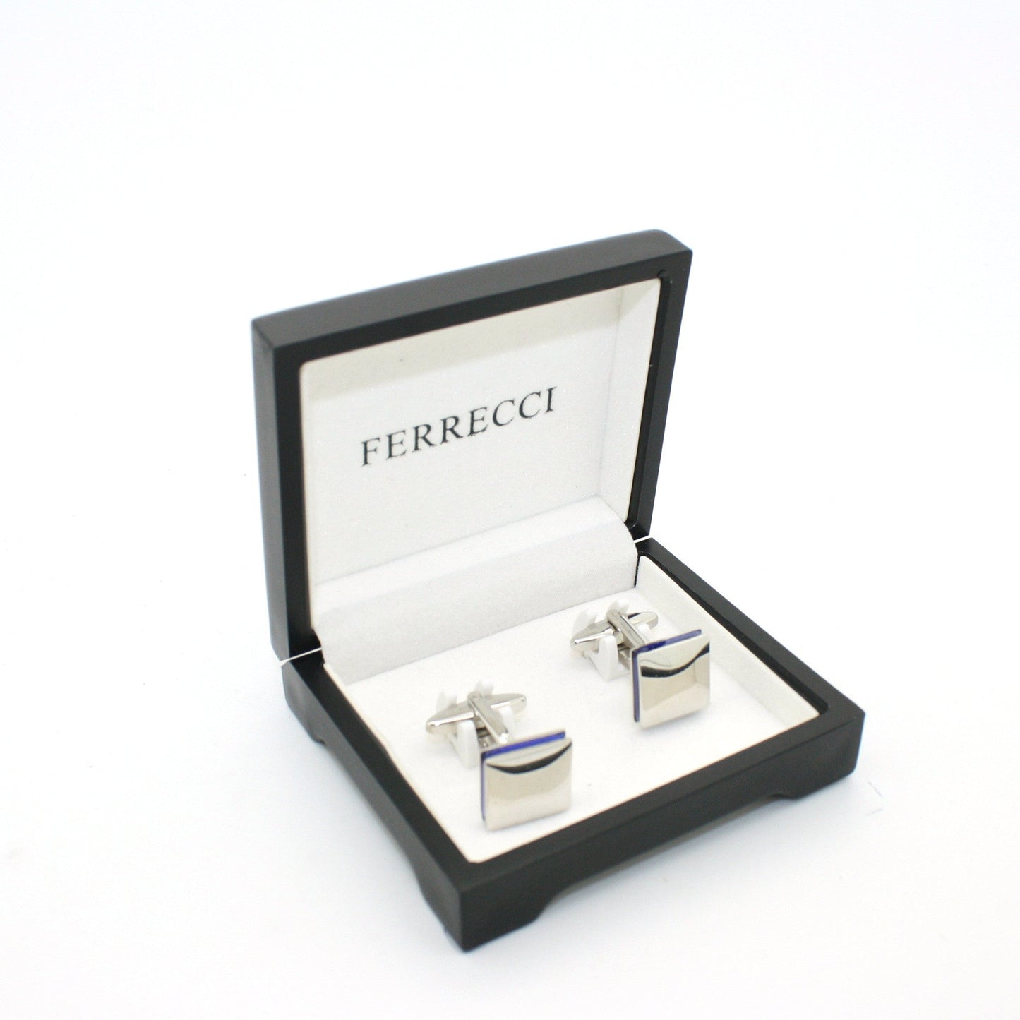 Silvertone Blue Lining Cuff Links With Jewelry Box