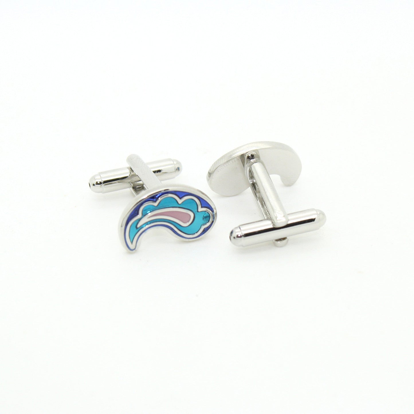 Silvertone Paisley Design Cuff Links With Jewelry Box
