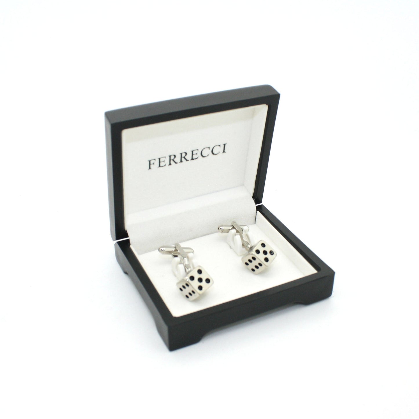 Silvertone Dice Cuff Links With Jewelry Box
