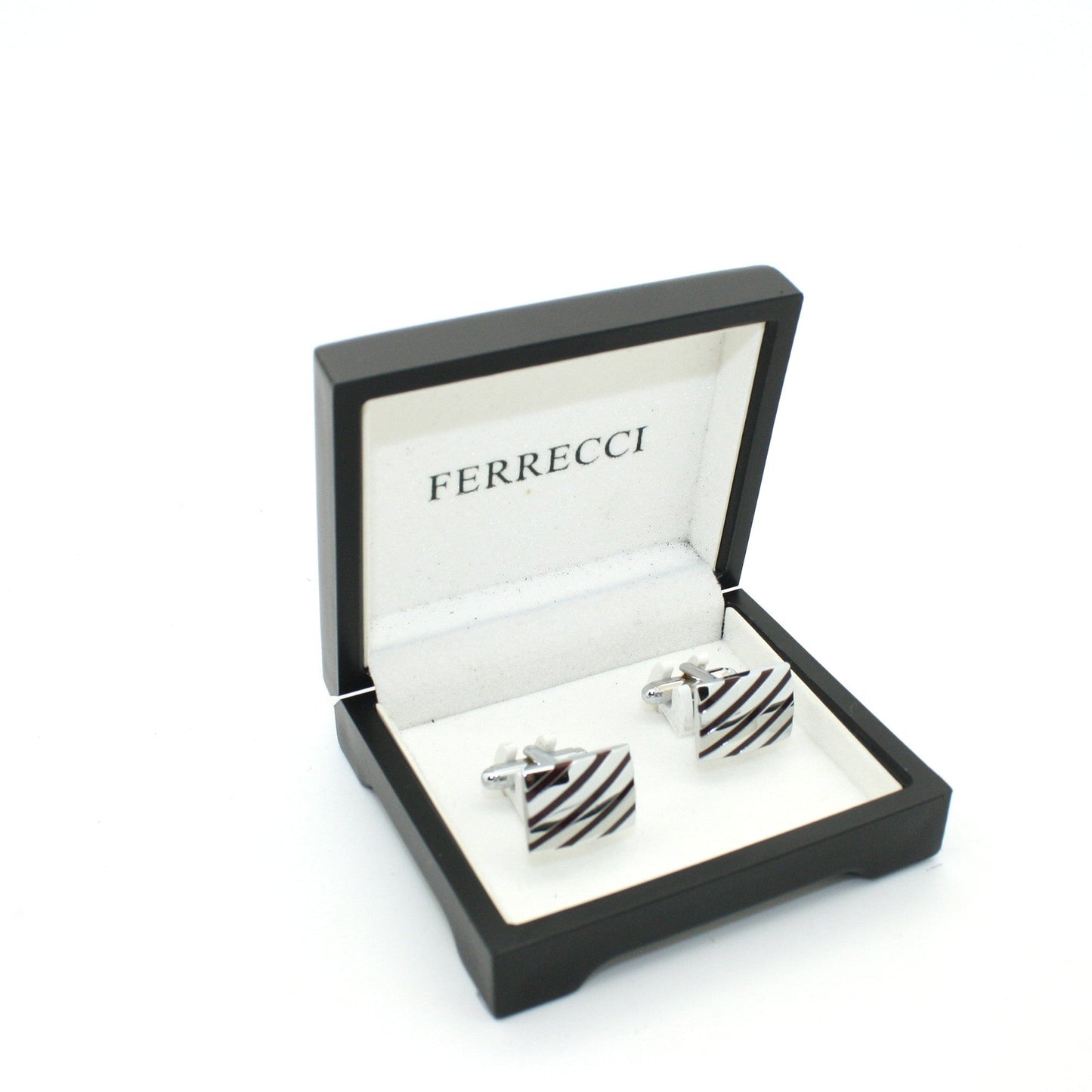 Silvertone Stripe Cuff Links With Jewelry Box