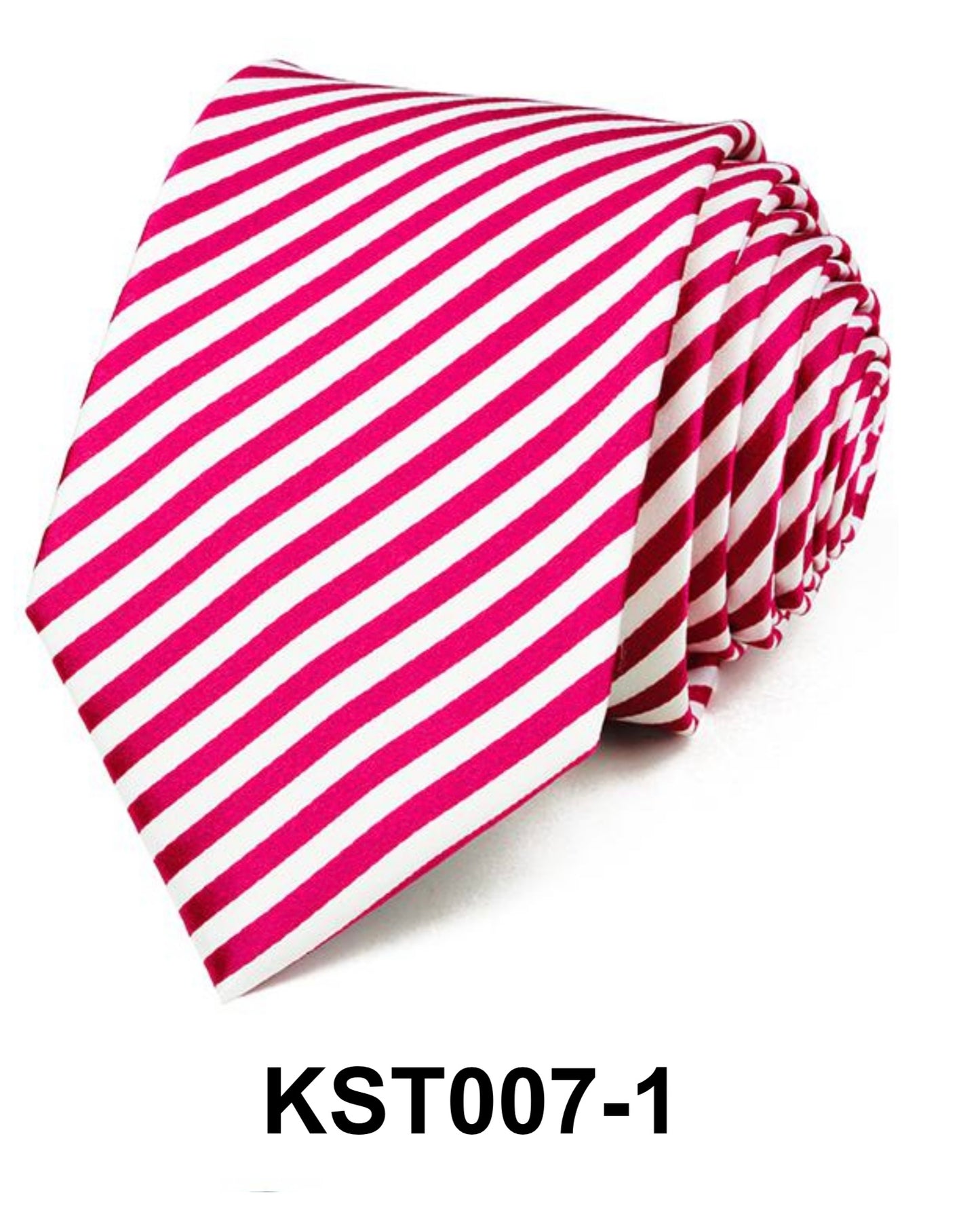 KST007-1 Pink and White Striped Silk Tie