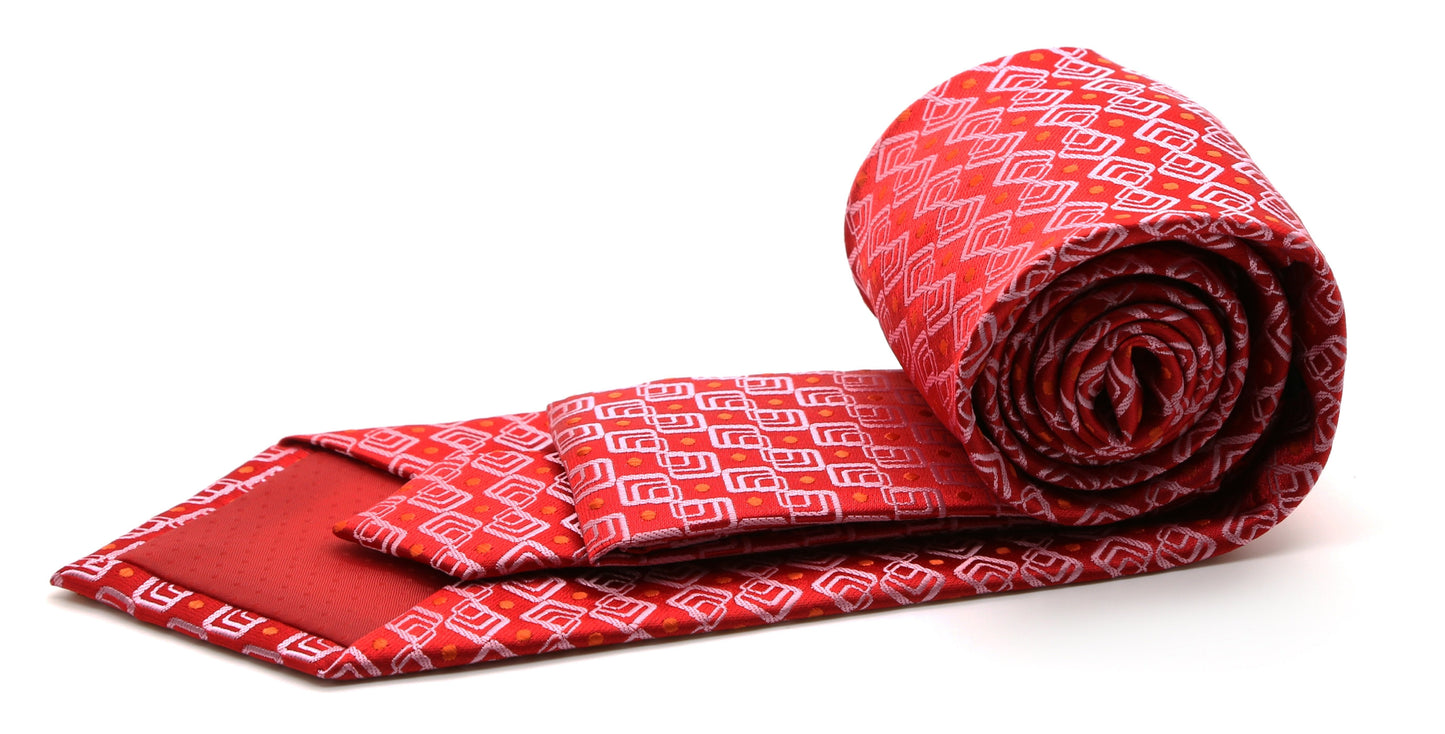 Mens Dads Classic Red Geometric Pattern Business Casual Necktie & Hanky Set G-4