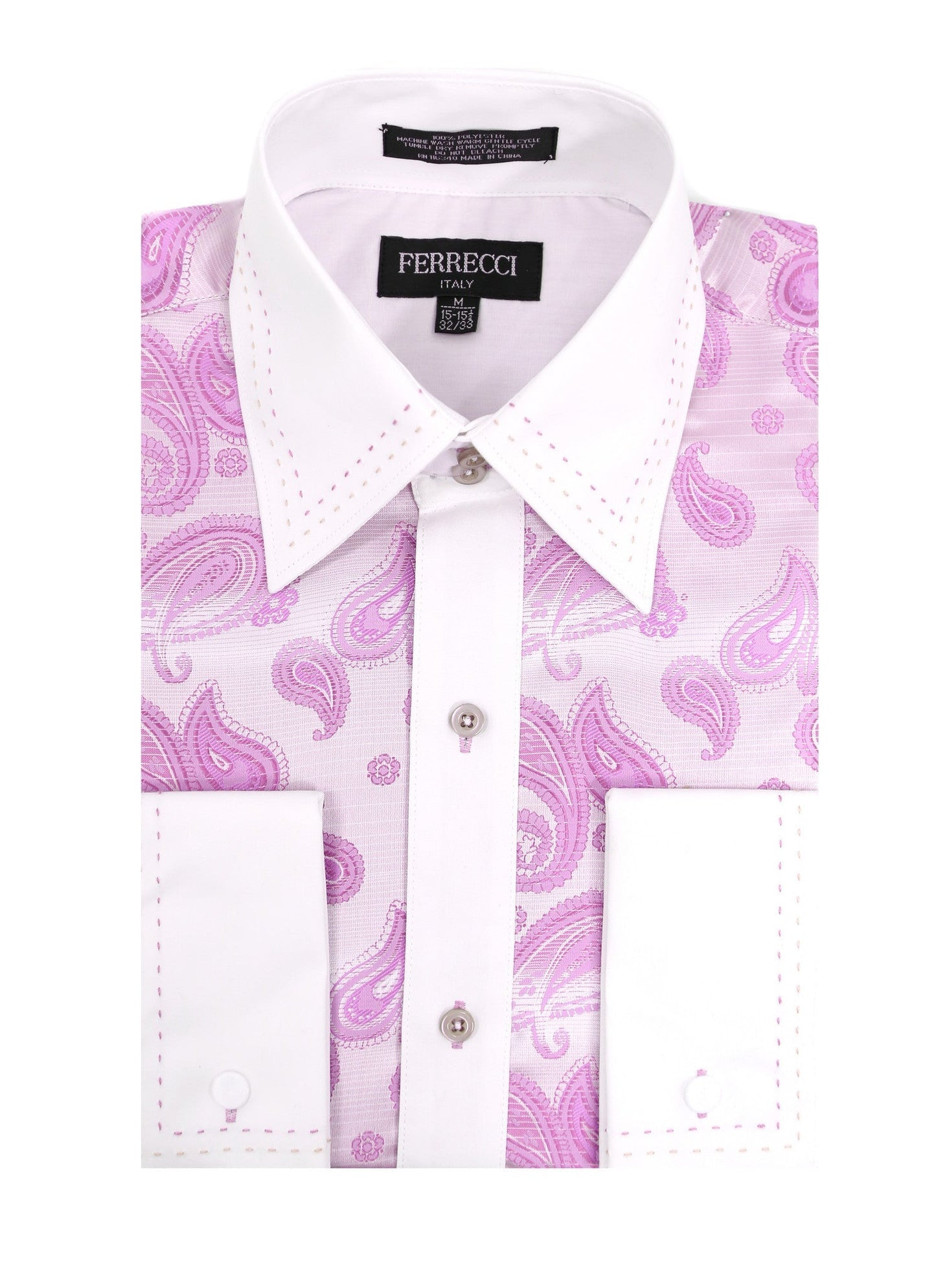 Ferrecci Men's Satine Hi-1030 Pink Paisley Pattern Button Down Dress Shirt