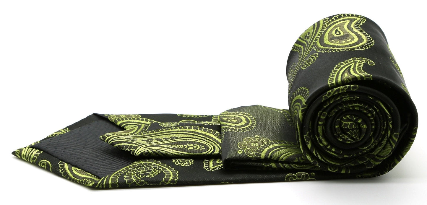 Mens Dads Classic Green Paisley Pattern Business Casual Necktie & Hanky Set HO-3