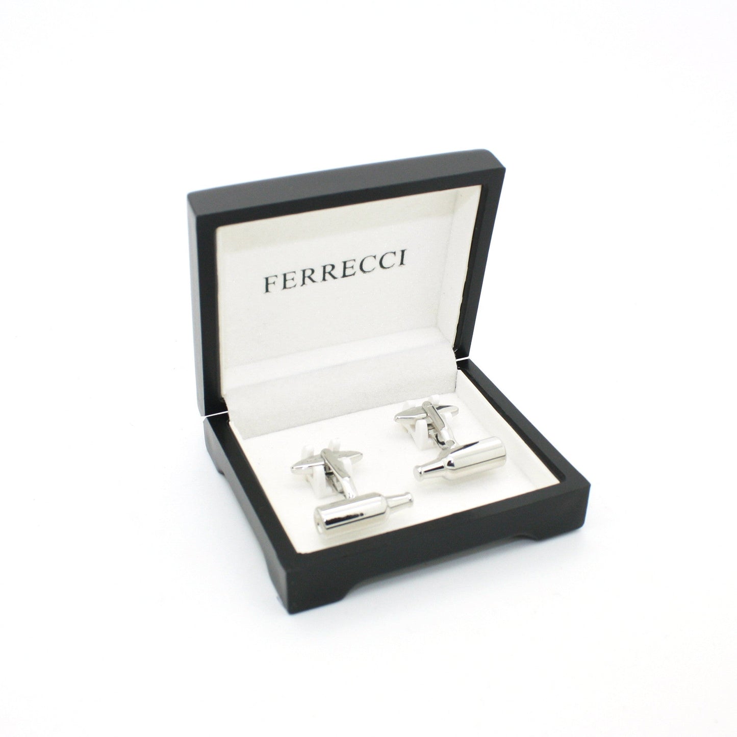 Silvertone Bottle Cuff Links With Jewelry Box