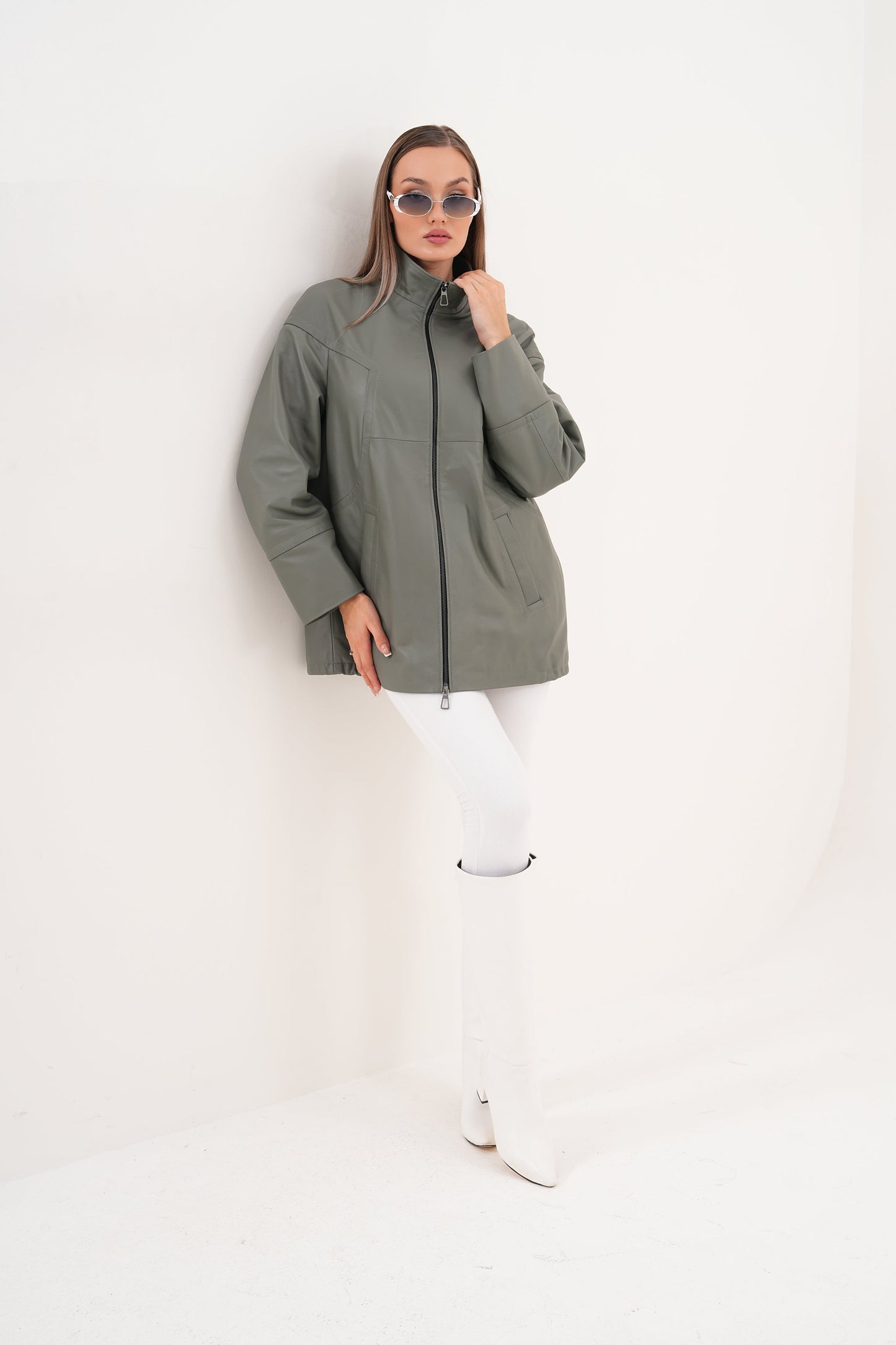 The Sierra Olive Green Leather Women Jacket