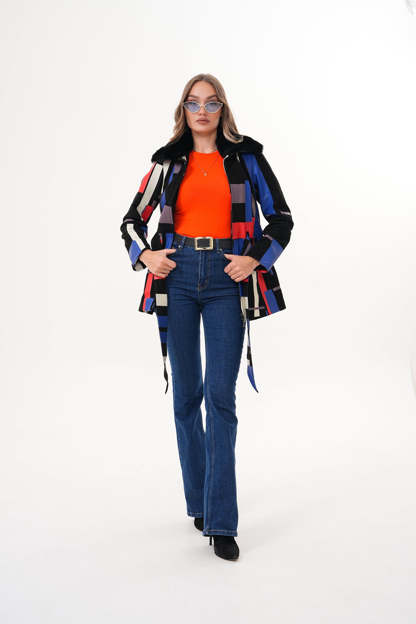 The Mirage Geo Pattern Leather Women Jacket