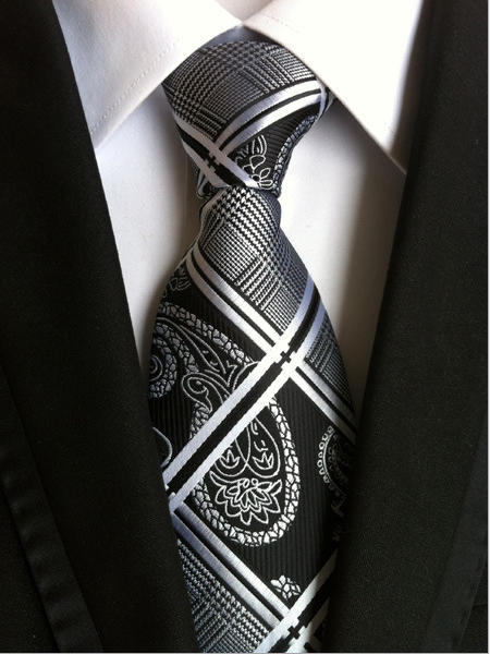KPT2162 Black and Silver Paisley Polywoven Tie