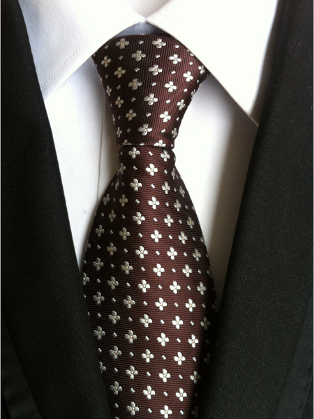 KPT2195 Brown and white floral Polywoven Tie