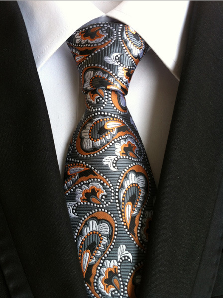KPT2196 Silver and Orange Paisley Polywoven Tie